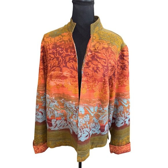New Coldwater Creek Southwestern Artsy Multicolor Jacket L Linen Cardigan Office - Picture 1 of 9